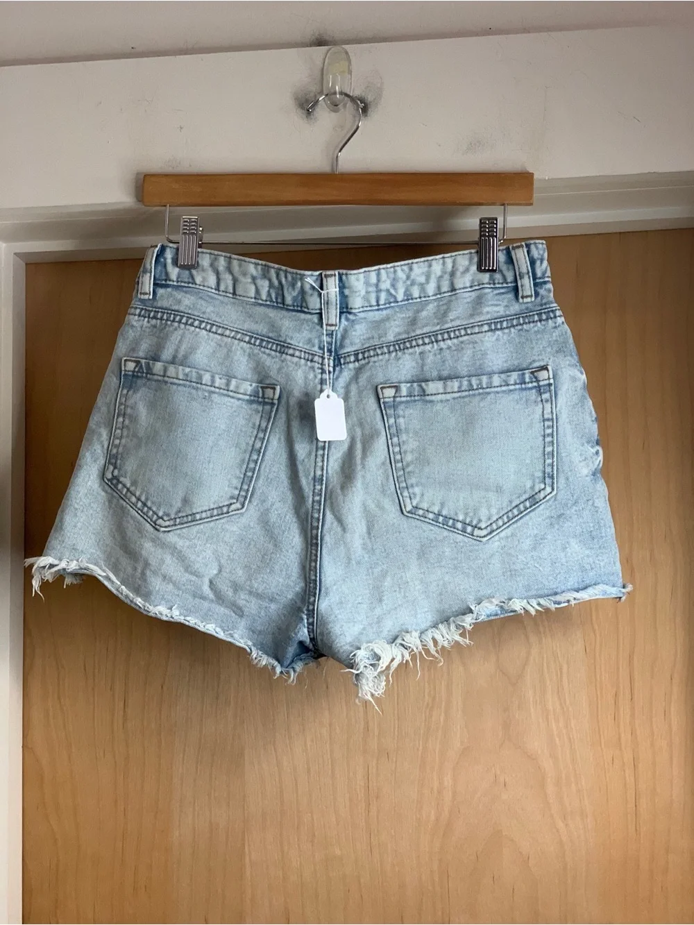 Primark Light Wash Distressed High-Rise Denim Shorts Size -8 Scandi Casual